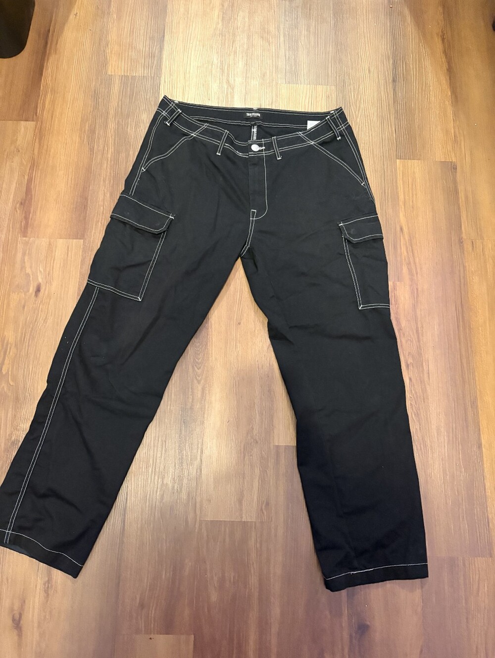 True Religion Black Cargo Pants with White Contrast Stitching